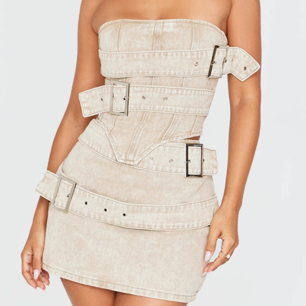 Washed tone buckle detail denim corset top
